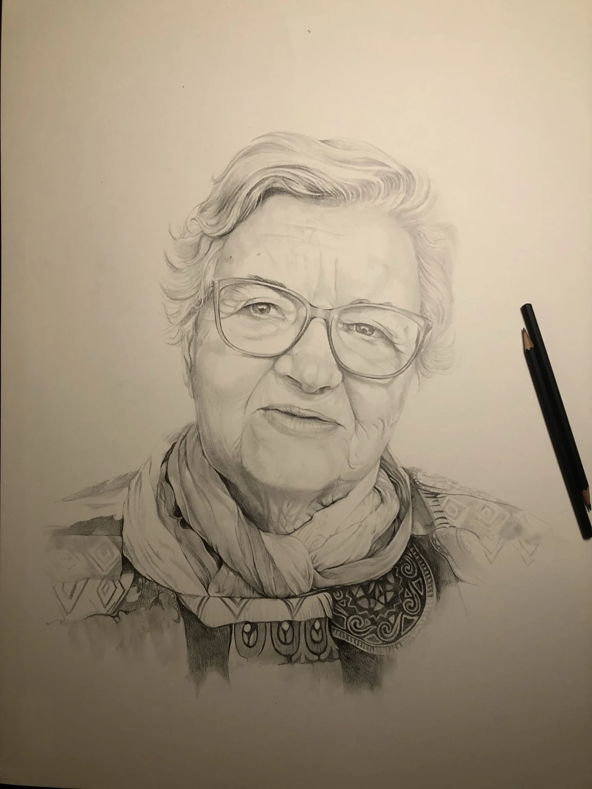 Graphite portrait of an elderly woman